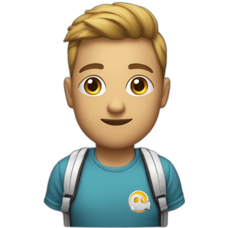 Eine Comicfigur mit einen T Shirt an. Auf dem Shirt steht „Auswander Coach“. emoji