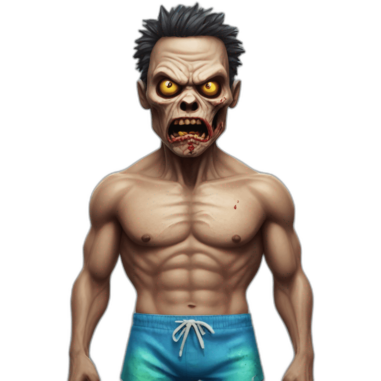 angry zombi wearing a swimming trunk hyperrealistic emoji