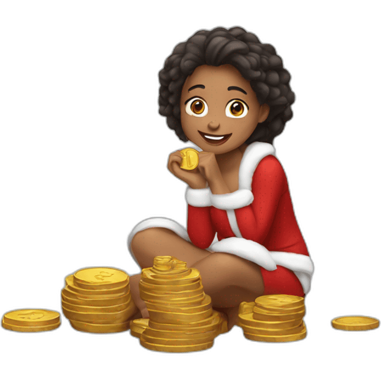 christmas girl sitting on coins emoji