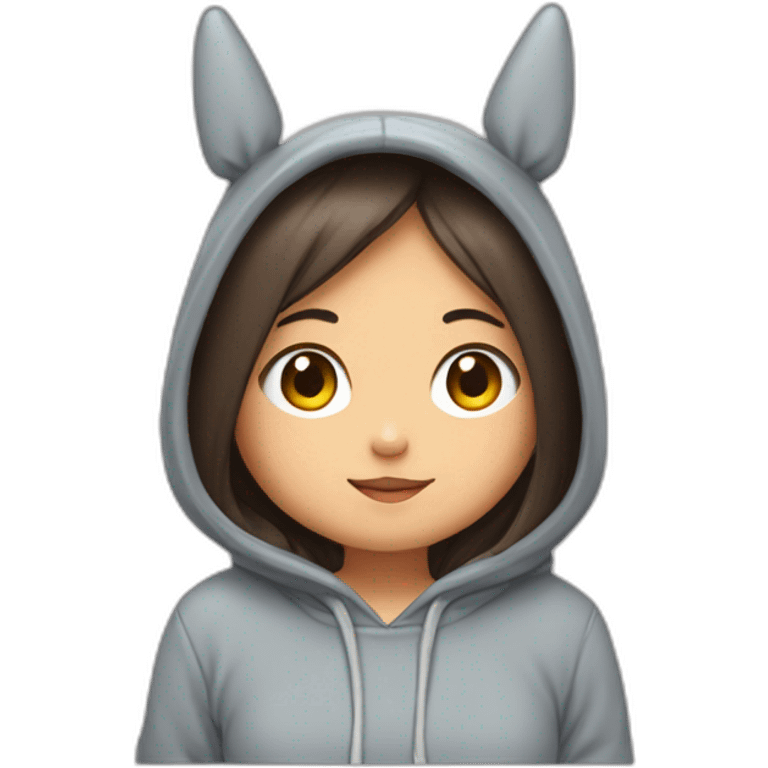 Fille Brune avec un sweat-capuche Totoro avec les couleurs de Totoro sur ventre  emoji