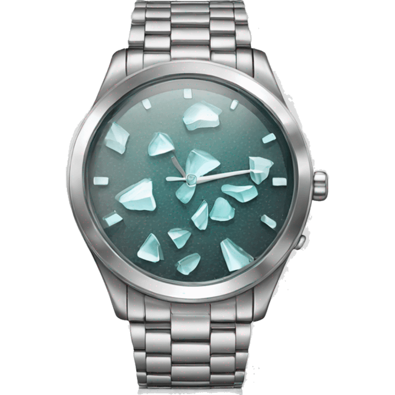 broken glass, silver wristwatch emoji