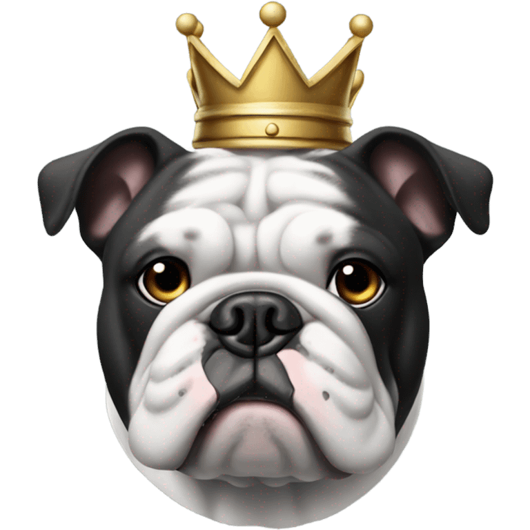 Black and white bulldog wearing a crown emoji