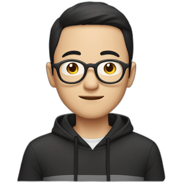 A mature Chinese boy with black hair and circle-shaped eyeglasses wearing black hoodie emoji