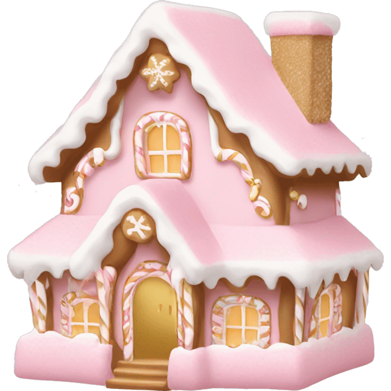 light pink and gold and white gingerbread house emoji