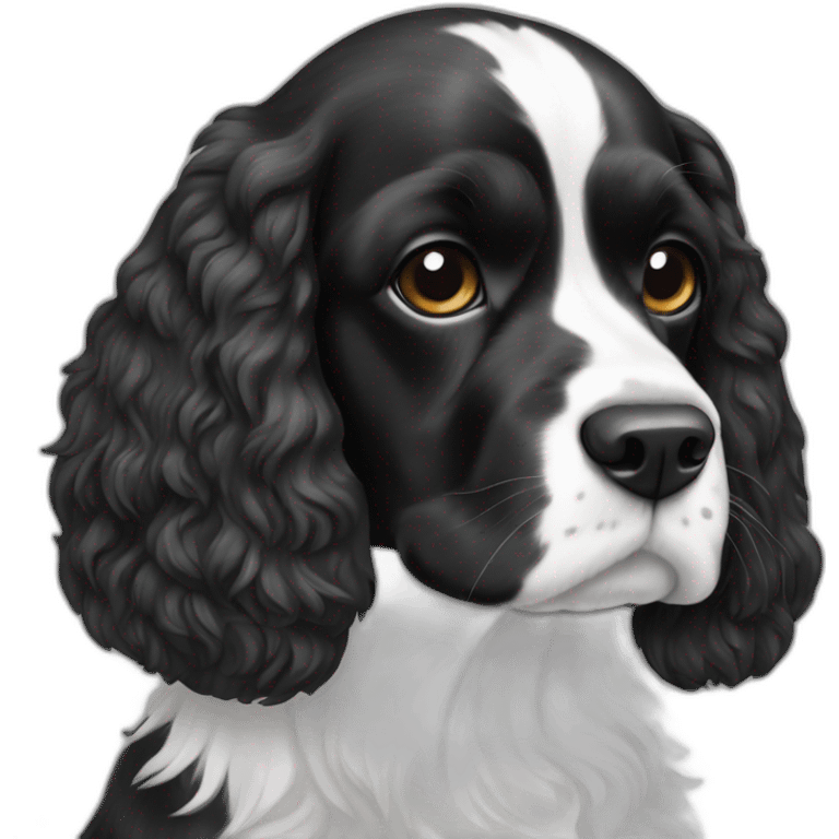 cocker spaniel black white thin white line head emoji