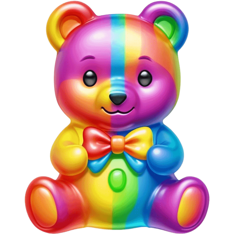 A neon rainbow girl gummy bear with bow emoji