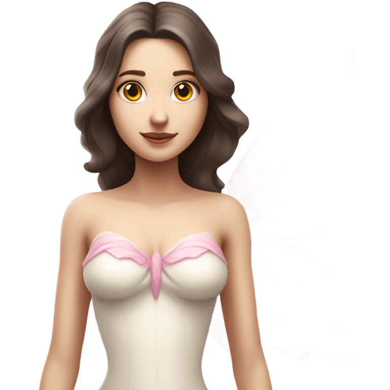 Pale skin, brunette fairy woman chest out with pink wings full body  emoji