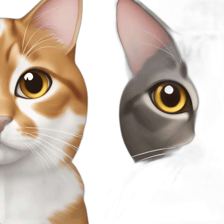 brown calico cat and gray white cat emoji