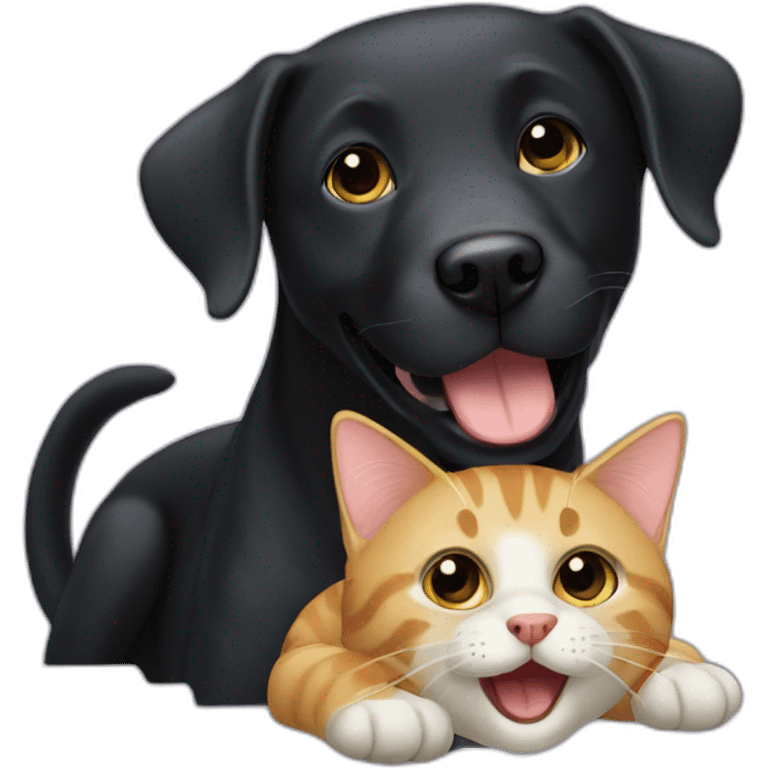 happy black labrador dog and a cat emoji