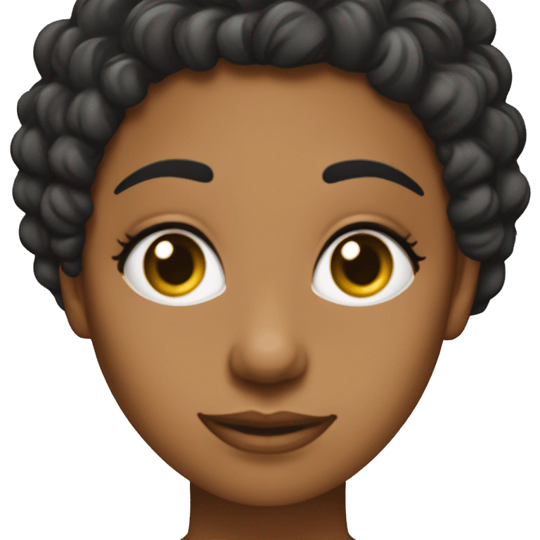 una chica de ojos negros, tez trigeña, cabello largo rizado, vestida de profesora emoji