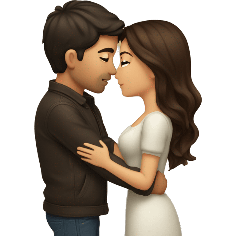 kissing couple with both brown hair. girl: long dark brown hair, latina; boy: short brown hair, german emoji