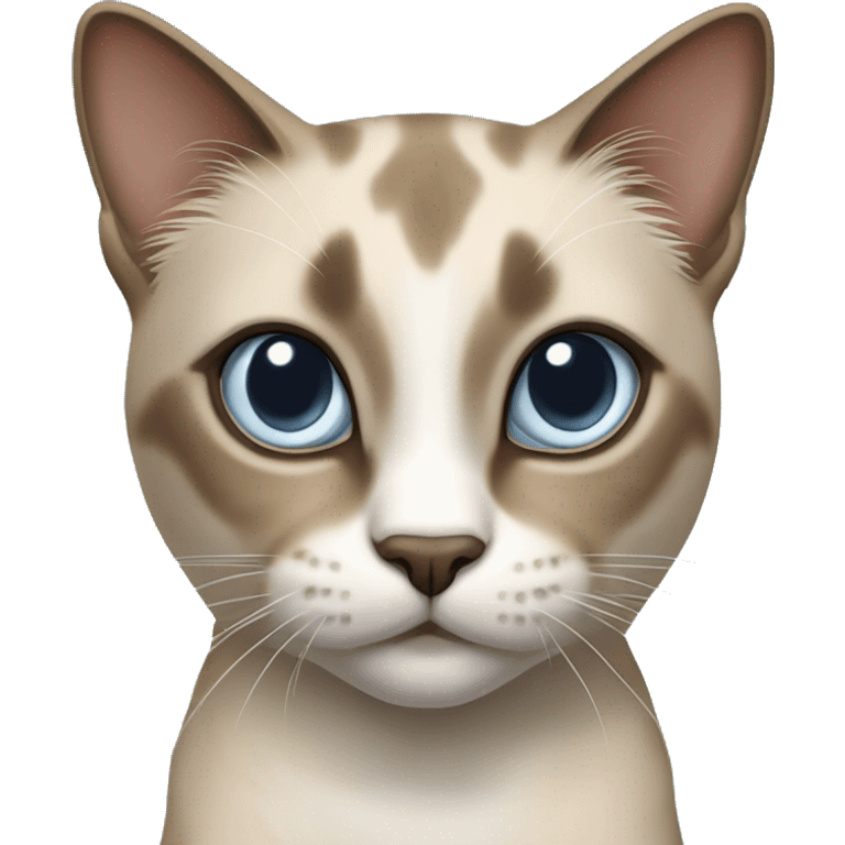 Thai breed realistic adult cat with a light cream -brown body, dark gray-brown face, ears, and paws. Short fur, sharp ears, striking light blue eyes  emoji