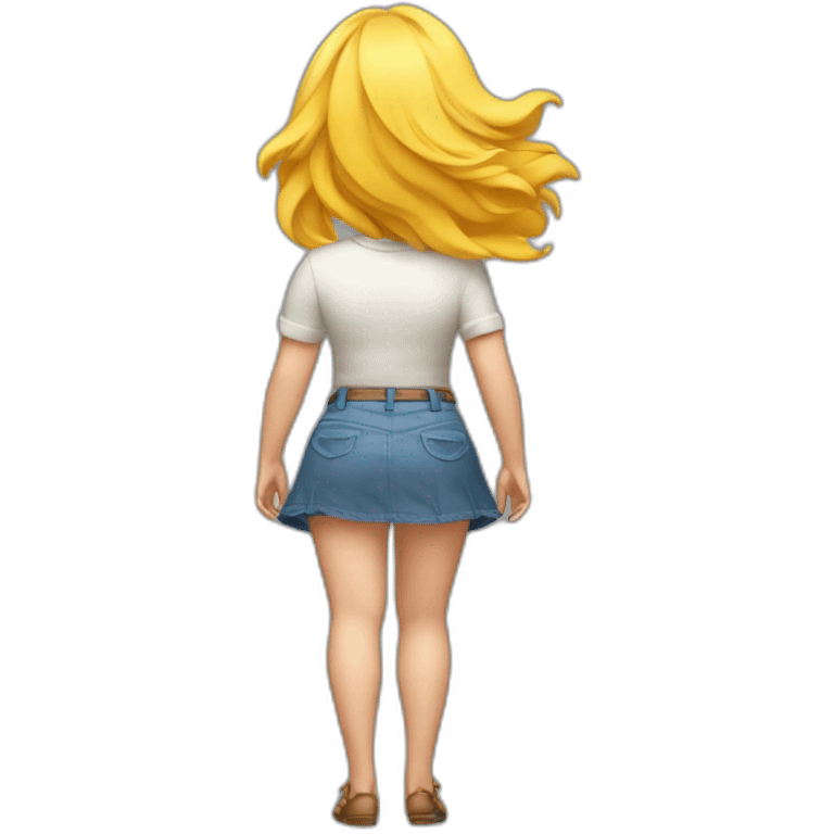 full body back view curvy caucasian beauty in small skirt lifted by the wind emoji