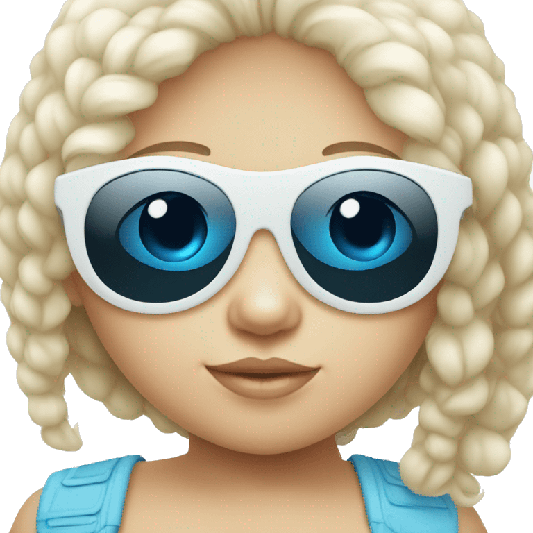 white little baby girl with blue sunglasses emoji