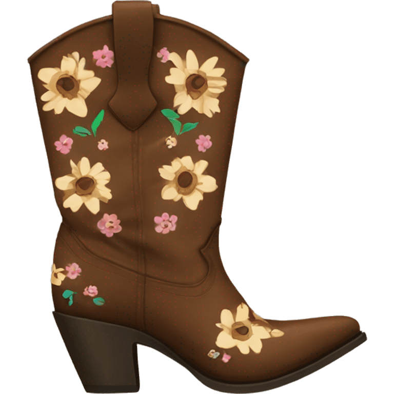 Brown floral cowgirl boots with sniped toe emoji