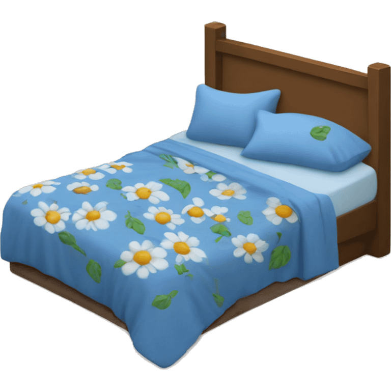 Cosy bed with blue smal flower bed sheets emoji