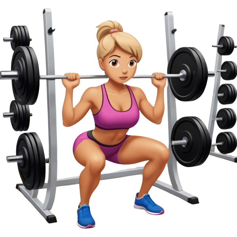 A woman is performing squats in the gym.

 emoji