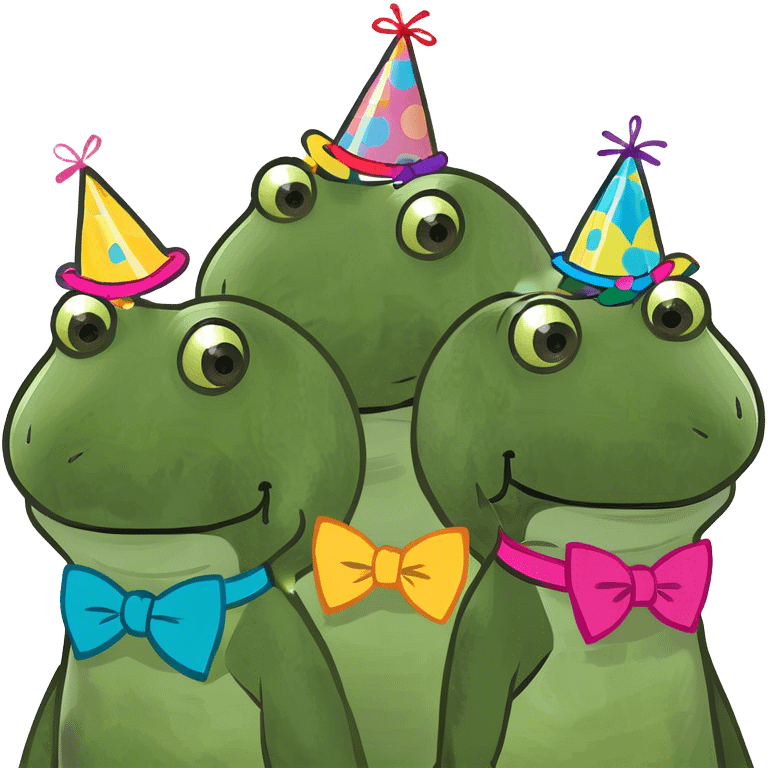 female frog at a party with other two female frog emoji