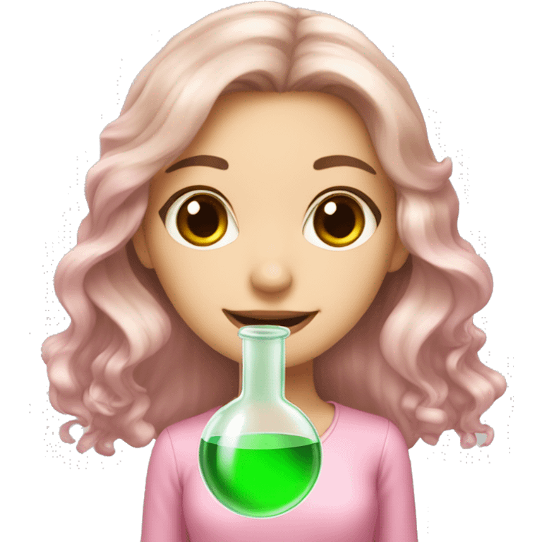 beautiful white girl with brown hair doing pink chemistry  emoji