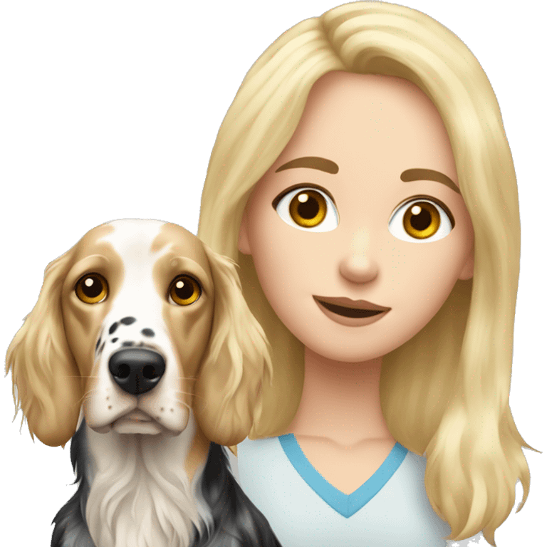 Blonde girl with english setter portrait emoji