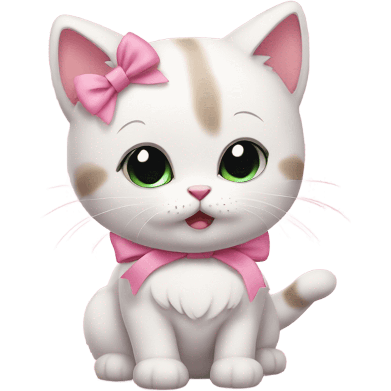 cute kitty wearing pink bow with blushing cheeks emoji