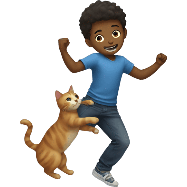 Boy dancing with a cat emoji