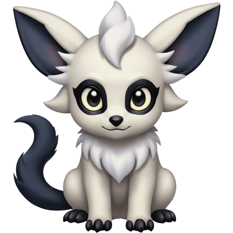 Absol-Umbreon, long thick black ears, no Scapha, black long tail, black eyes, white fur, black claws, cute big eyes, adorable emoji