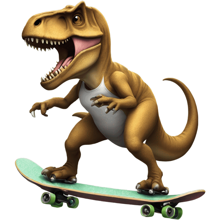 A T. rex with a gun on a skateboard  emoji