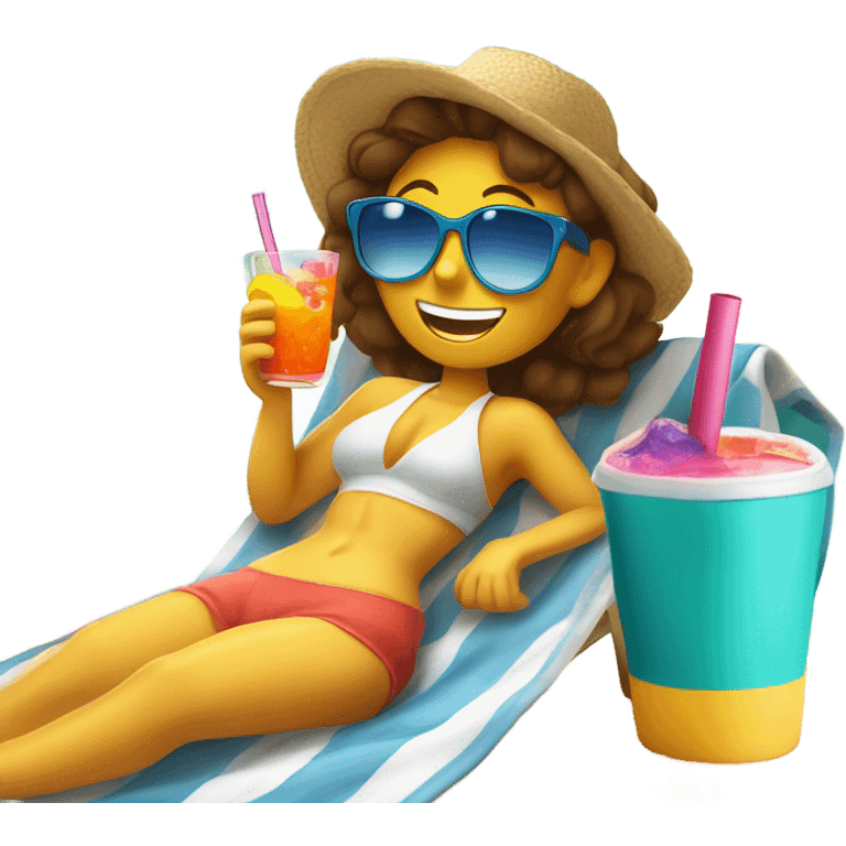 Me laying on a beach with a drink  emoji