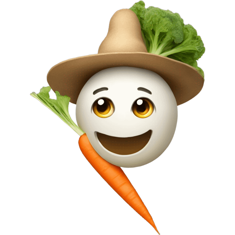 A turnip eating a carrot with arms and a hat  emoji