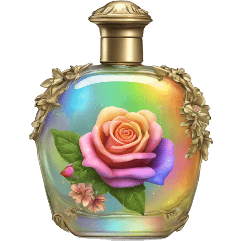 Rainbow magic fairy sparkling old Antique oil perfume bottle with herbal and rose flowers emoji