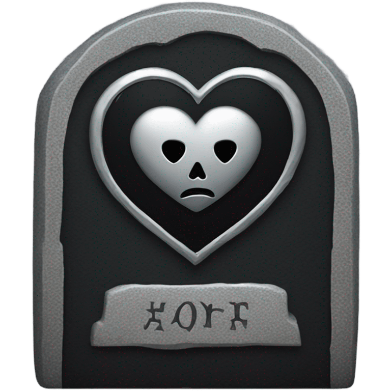 a black tombstone with the inscriptions in silver RIP and a silver heart emoji