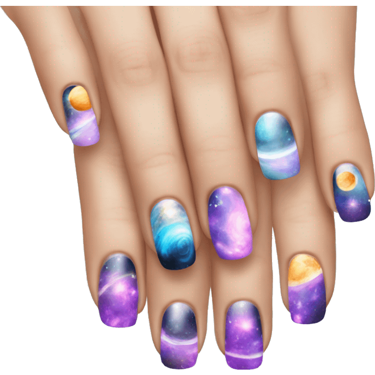 manicure with planets emoji