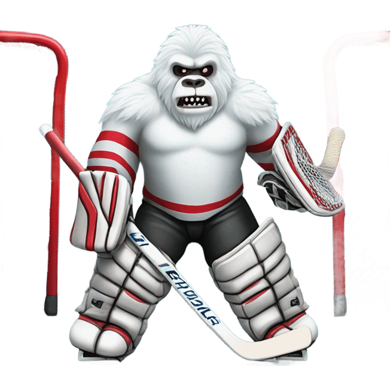 Jacked yeti playing ice hockey goalie emoji