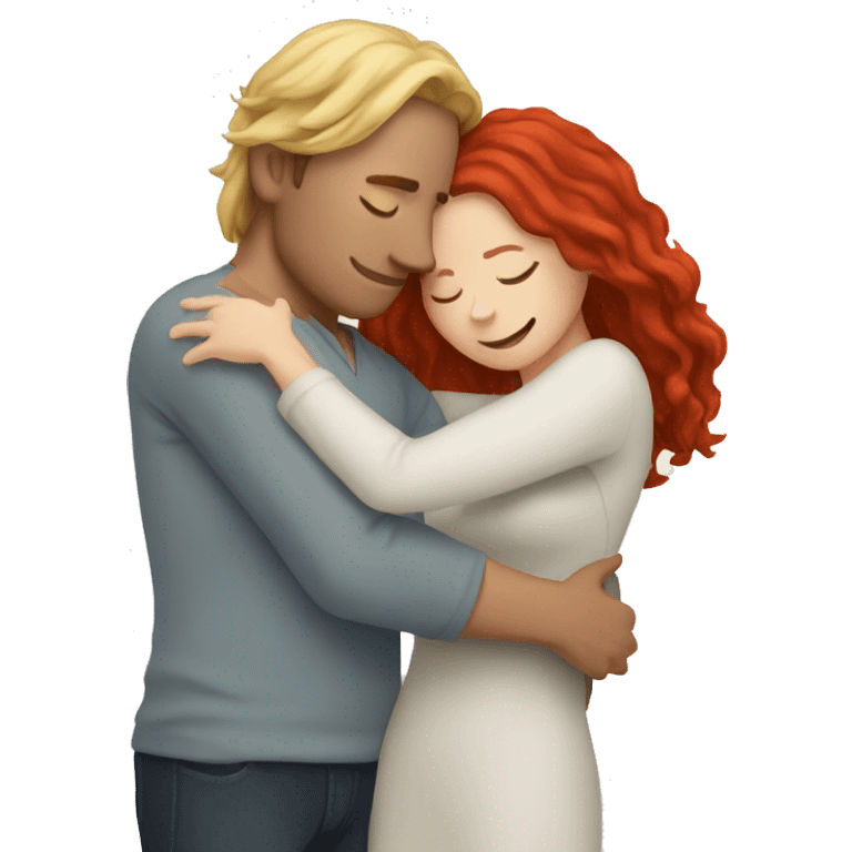 White Man with long hair hugging a white red hair woman emoji