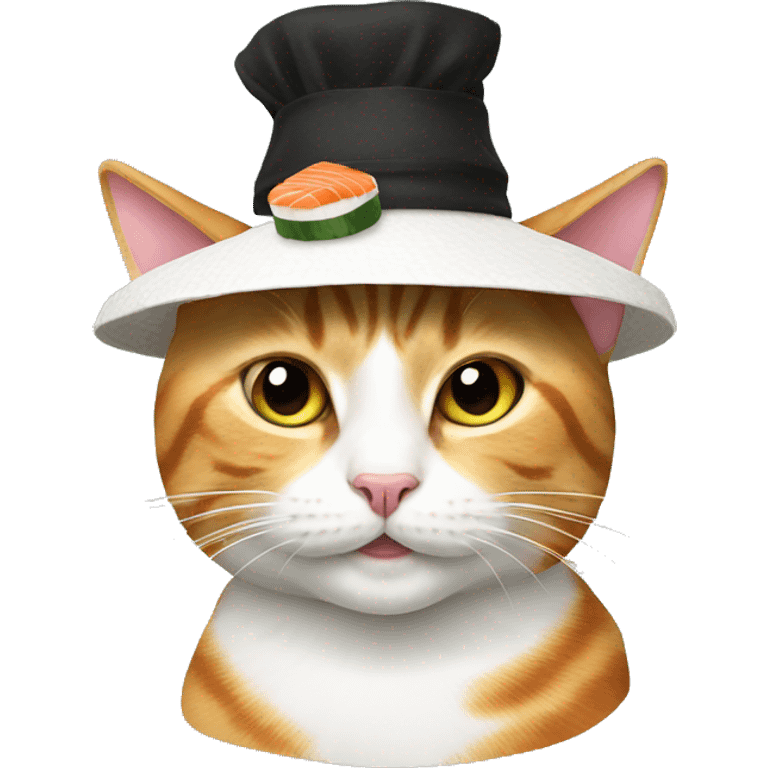 Cat wearing a hat made out of sushi emoji