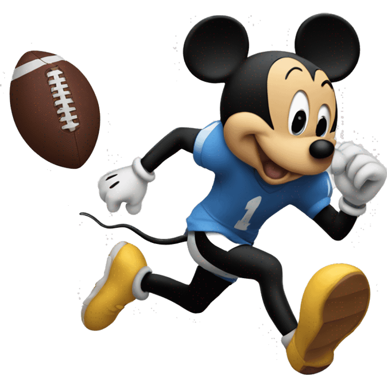 Mickey Mouse running with a football emoji