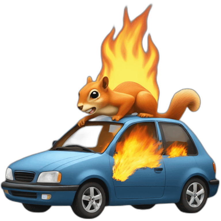 Burning car with a squirrel emoji