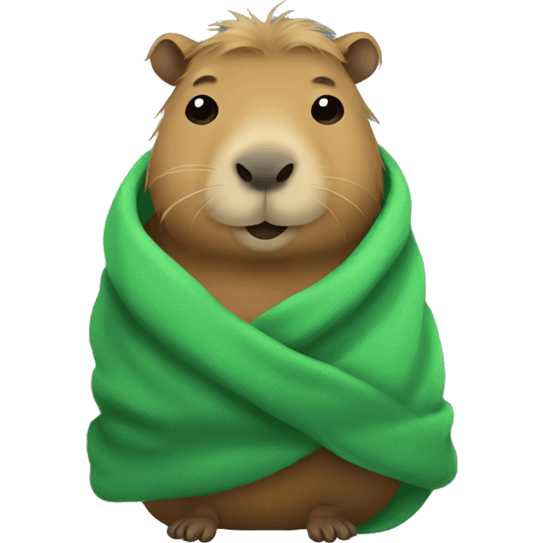 capybara with a green fluffy blanket wrapped around him emoji