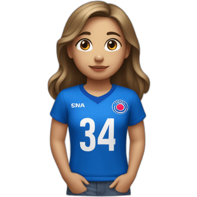 Una niña con una playera que en la playera diga cruz azul  emoji