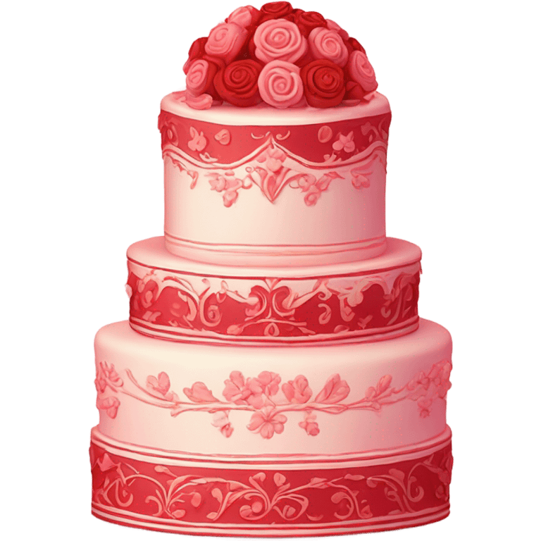 a wedding cake that is half red and half pink  emoji