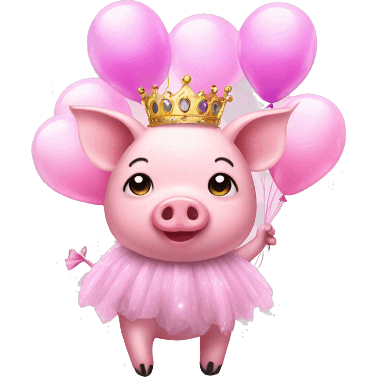 Pink pig in tutu and tiara with balloons  emoji