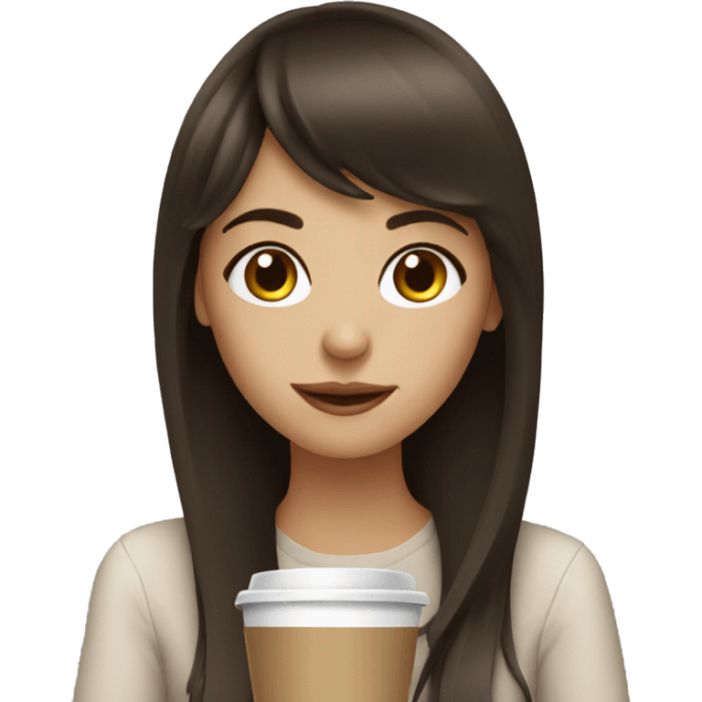 brunette girl with bangs drinking coffee emoji