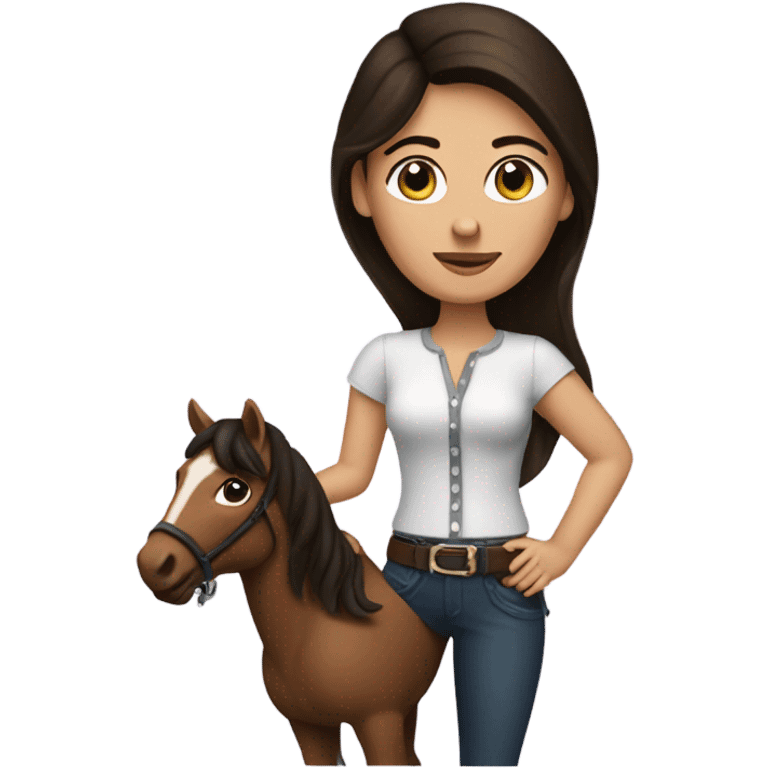 A brunette woman showing love and horse emoji