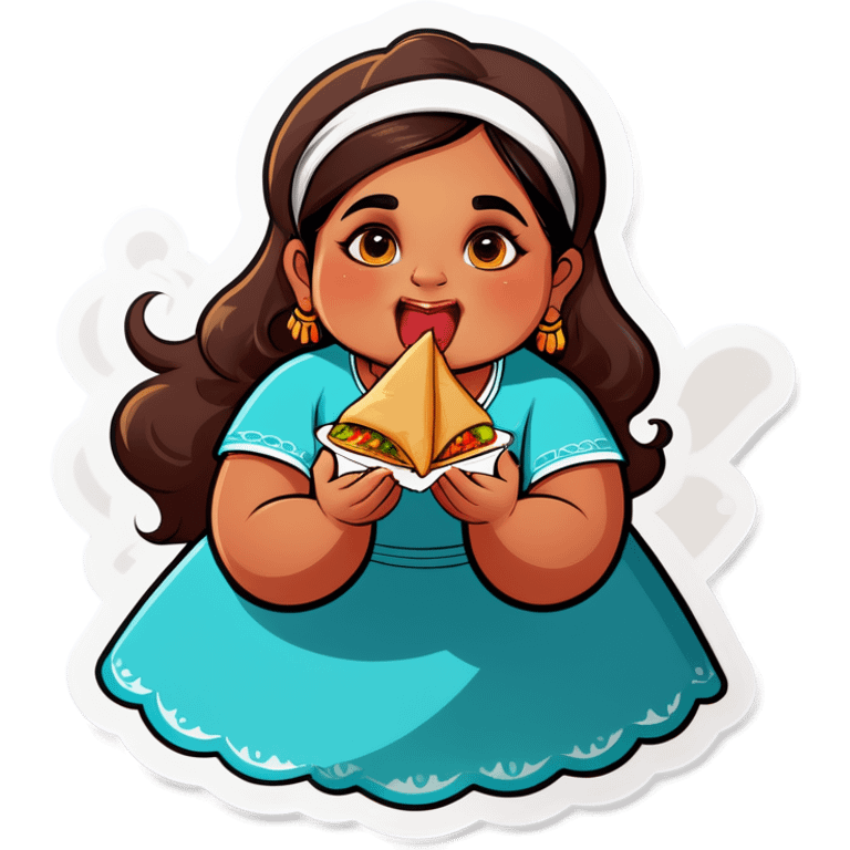 chubby indian girl eating samosa  emoji