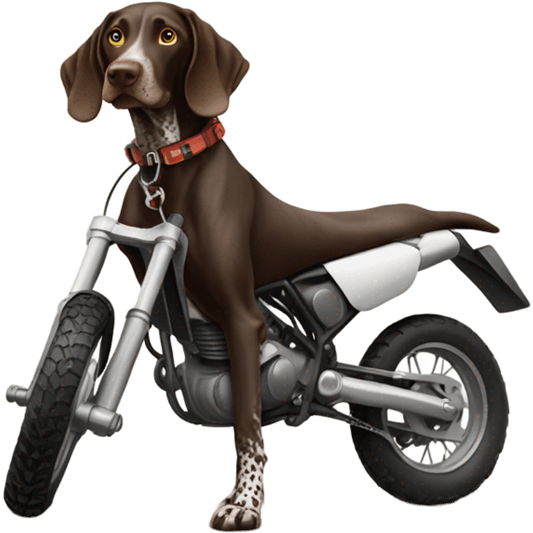 German shorthair pointer on a dirt bike emoji