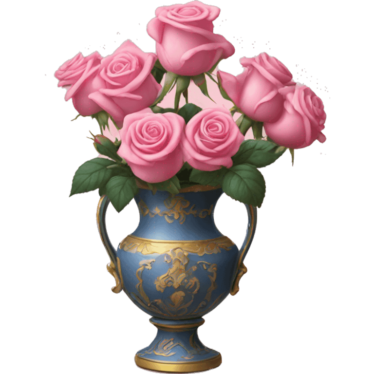 Pink roses in roccoco vase emoji