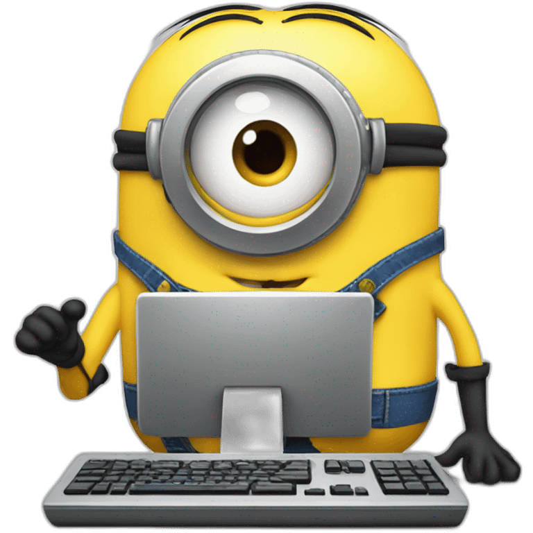 minion with desktop computer works deeply emoji