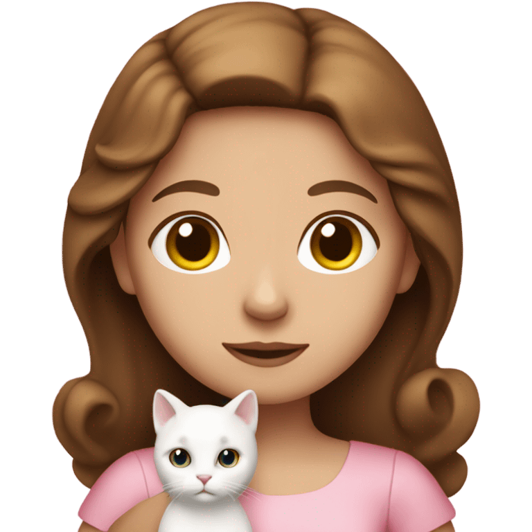 Brown hair girl with pink dress carrying a white cat  emoji