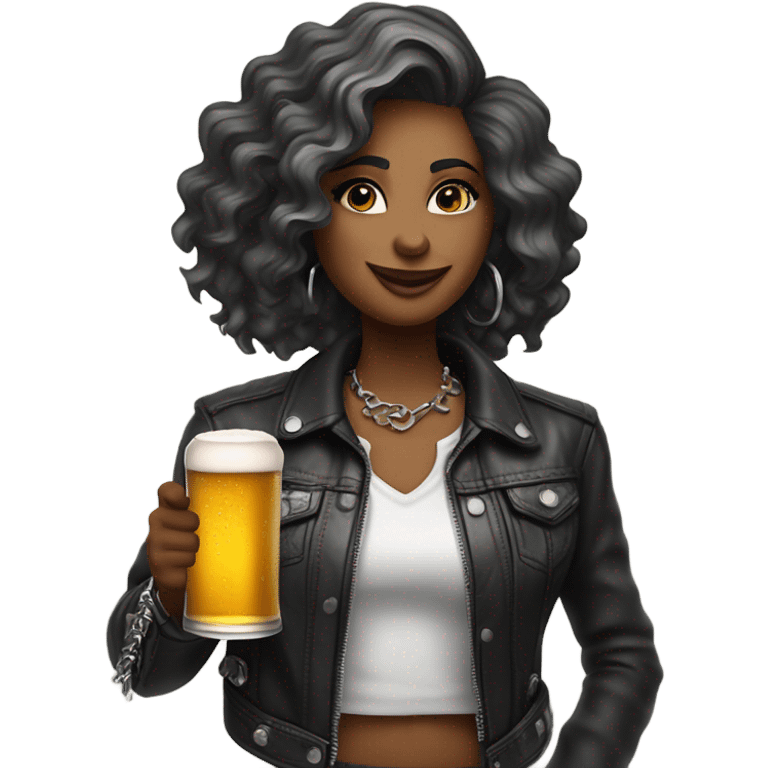 Rock and roll lady drinking a beer  emoji